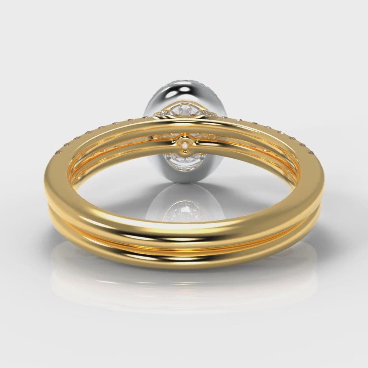 Petite Micropavé Oval Diamond Halo Bridal Set - Two Tone Yellow Gold