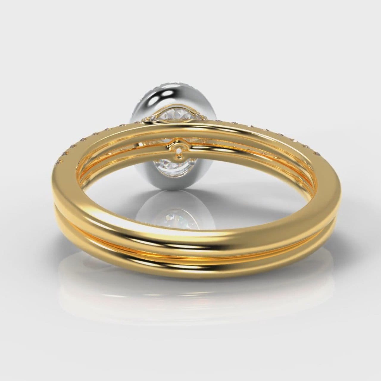 Petite Micropavé Oval Diamond Halo Bridal Set - Two Tone Yellow Gold