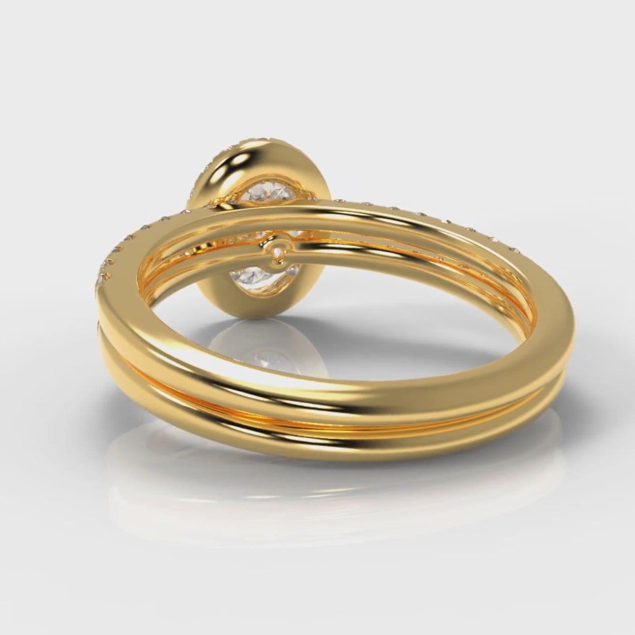 Petite Micropavé Oval Diamond Halo Bridal Set - Yellow Gold