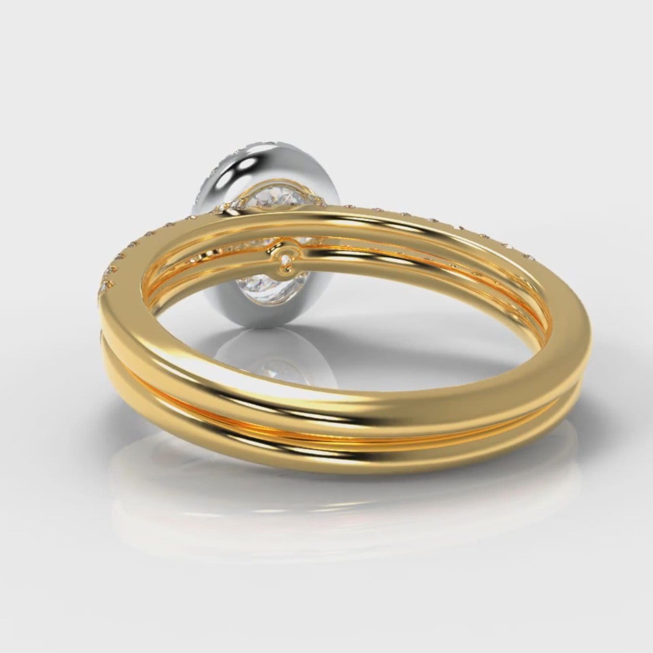 Petite Micropavé Oval Diamond Halo Bridal Set - Two Tone Yellow Gold