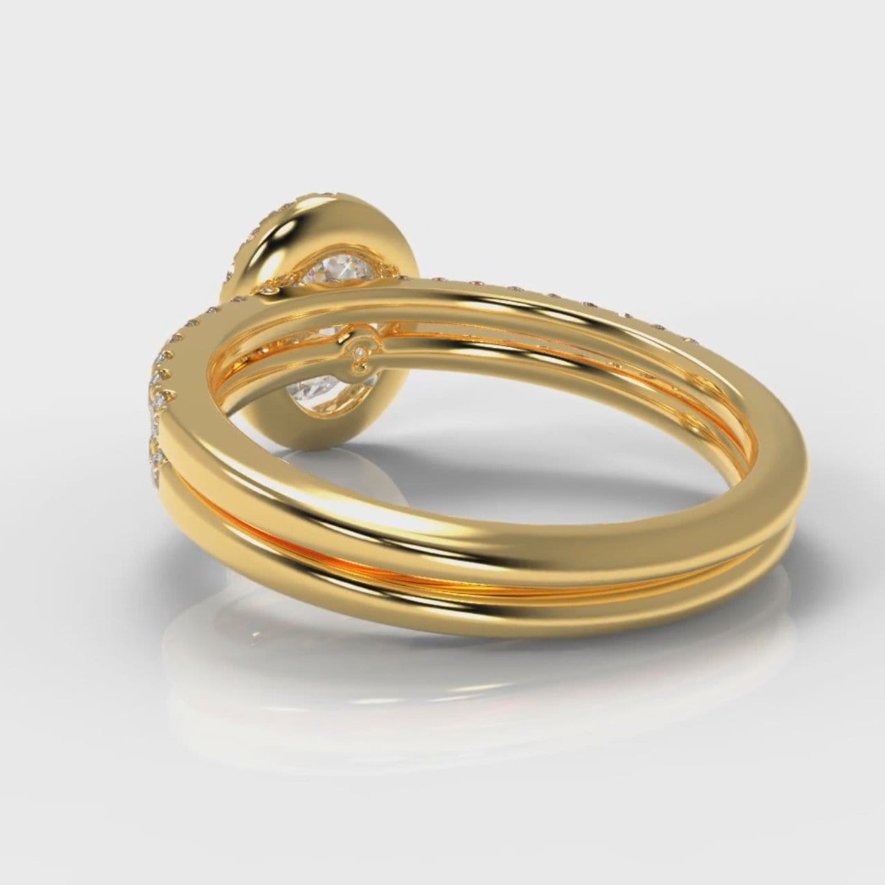 Petite Micropavé Oval Diamond Halo Bridal Set - Yellow Gold