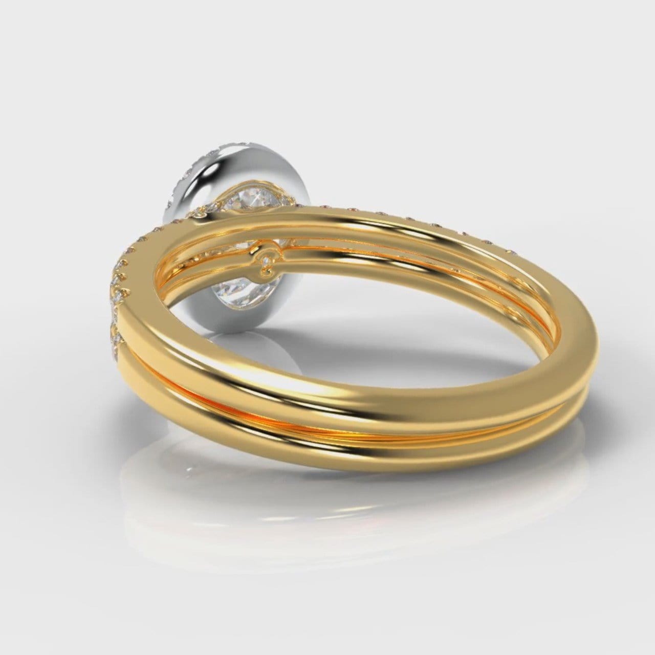 Petite Micropavé Oval Diamond Halo Bridal Set - Two Tone Yellow Gold