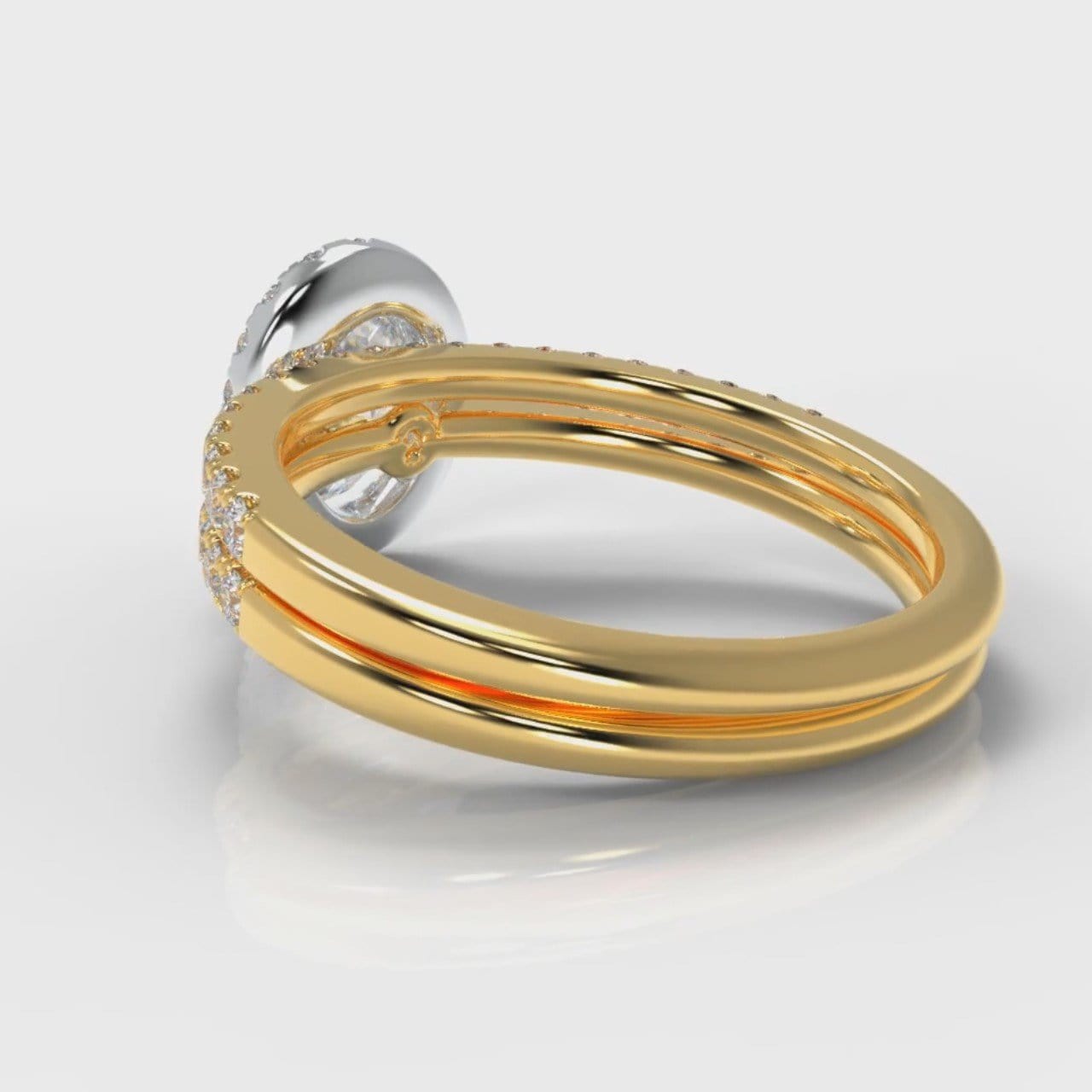 Petite Micropavé Oval Diamond Halo Bridal Set - Two Tone Yellow Gold