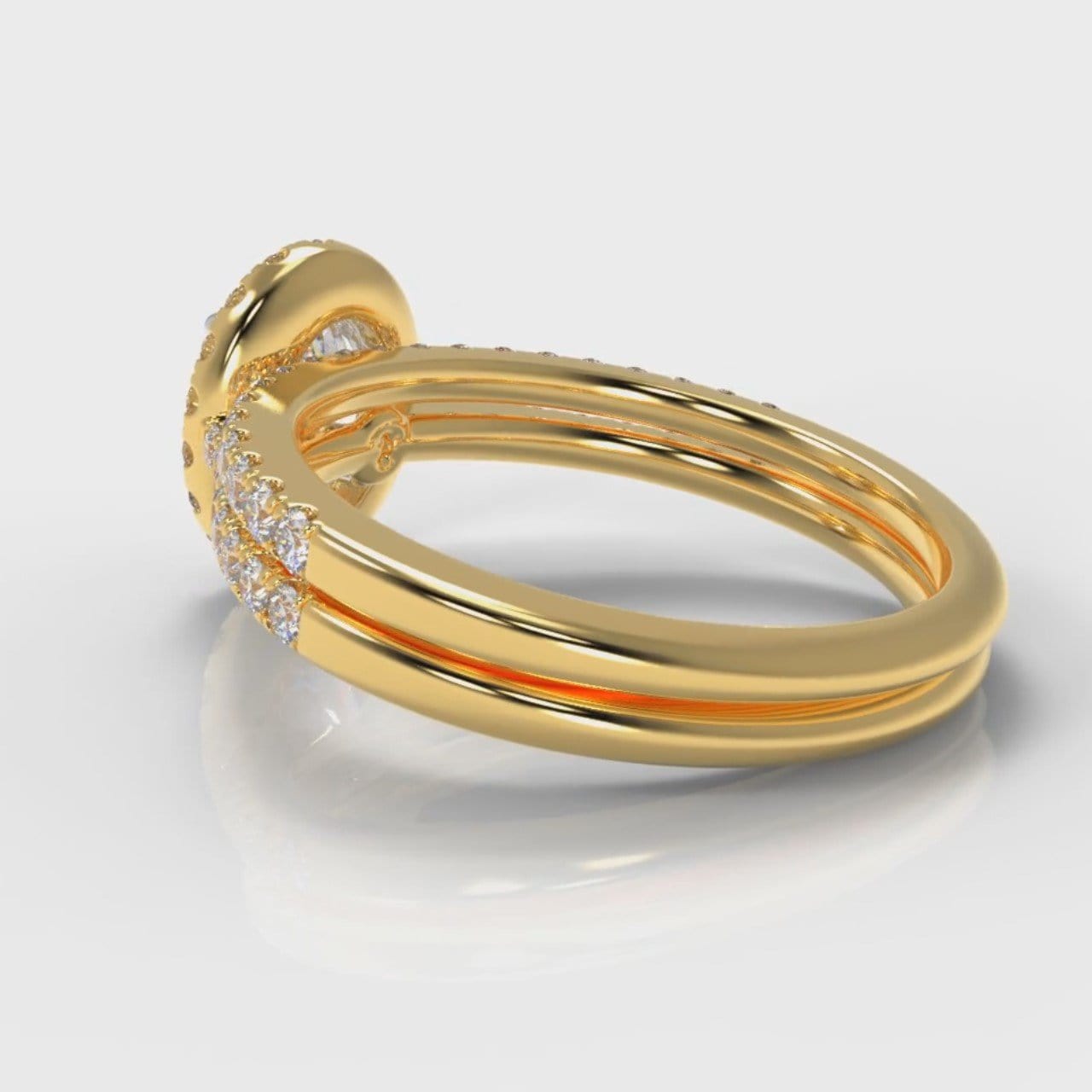 Petite Micropavé Oval Diamond Halo Bridal Set - Yellow Gold
