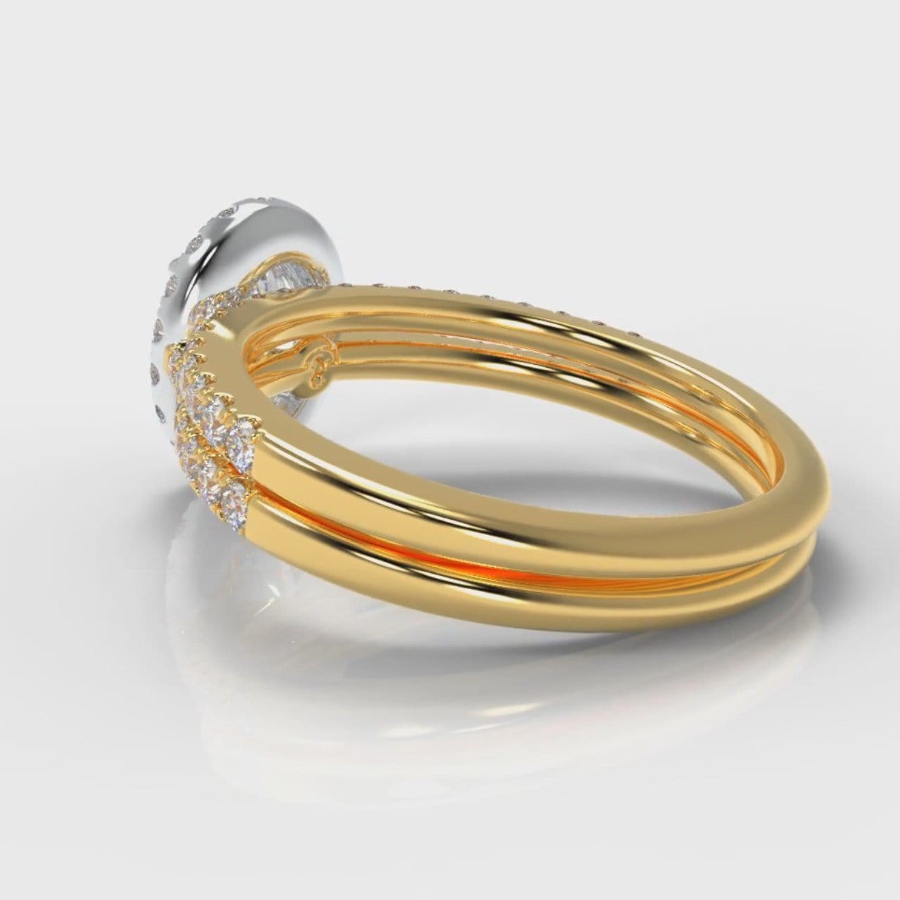 Petite Micropavé Oval Diamond Halo Bridal Set - Two Tone Yellow Gold
