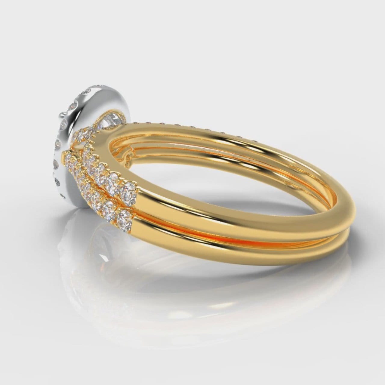 Petite Micropavé Oval Diamond Halo Bridal Set - Two Tone Yellow Gold