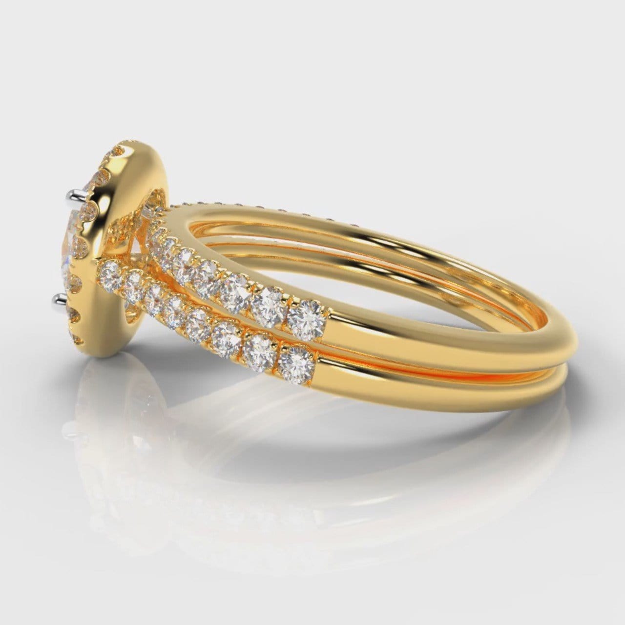 Petite Micropavé Oval Diamond Halo Bridal Set - Yellow Gold