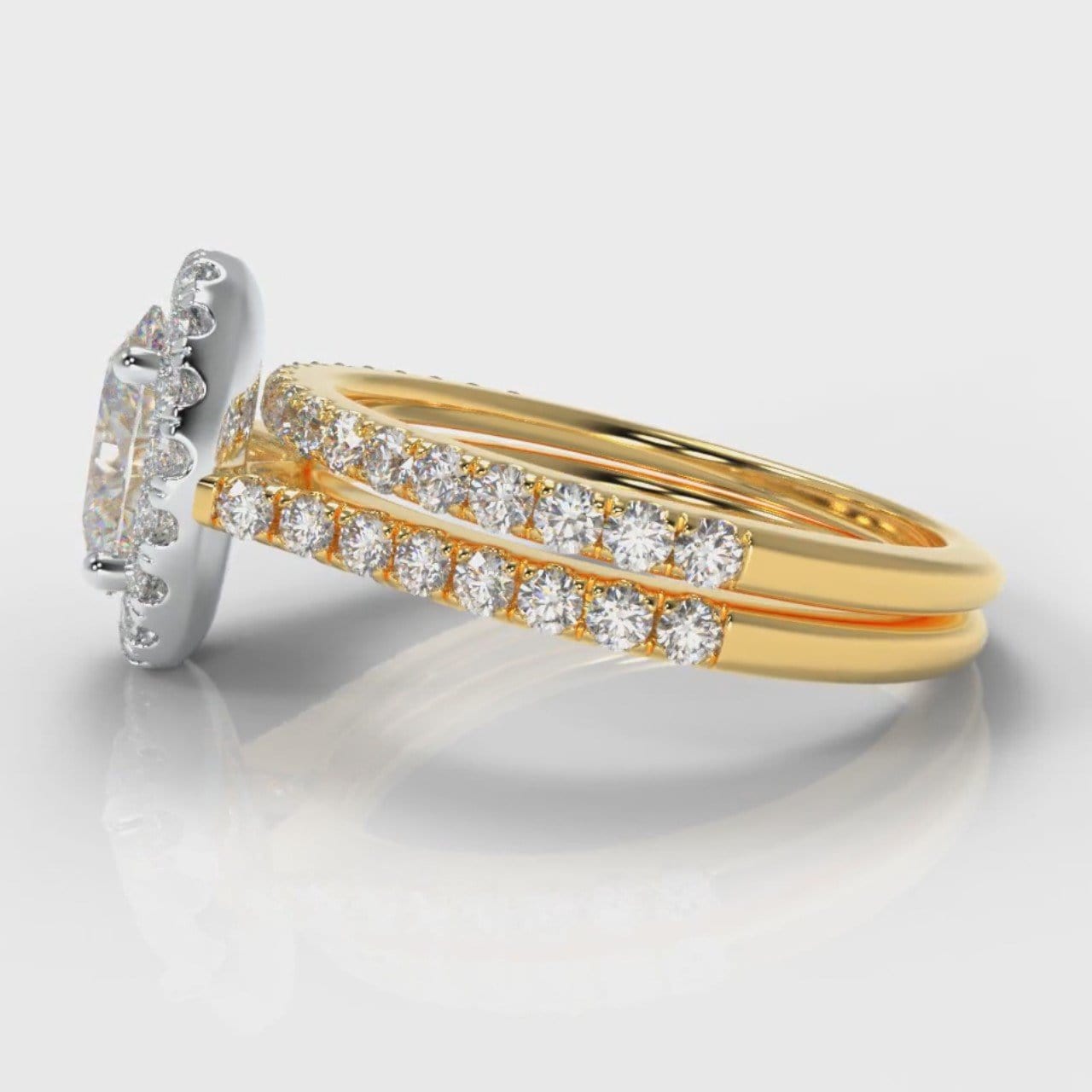 Petite Micropavé Oval Diamond Halo Bridal Set - Two Tone Yellow Gold