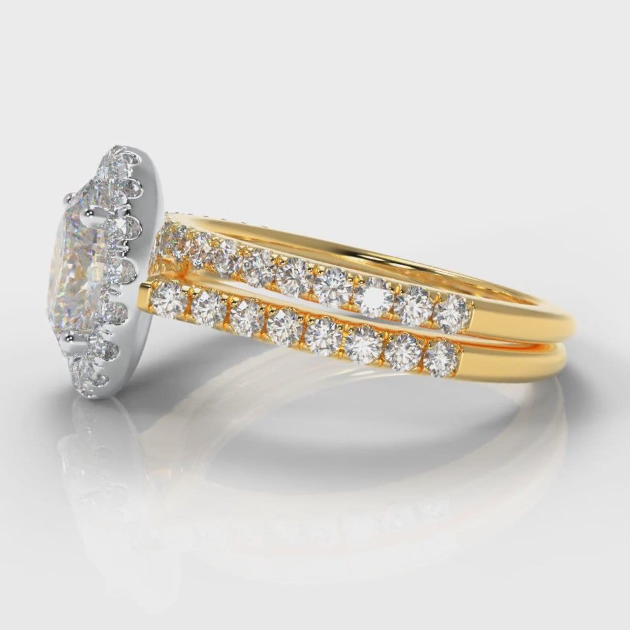 Petite Micropavé Oval Diamond Halo Bridal Set - Two Tone Yellow Gold