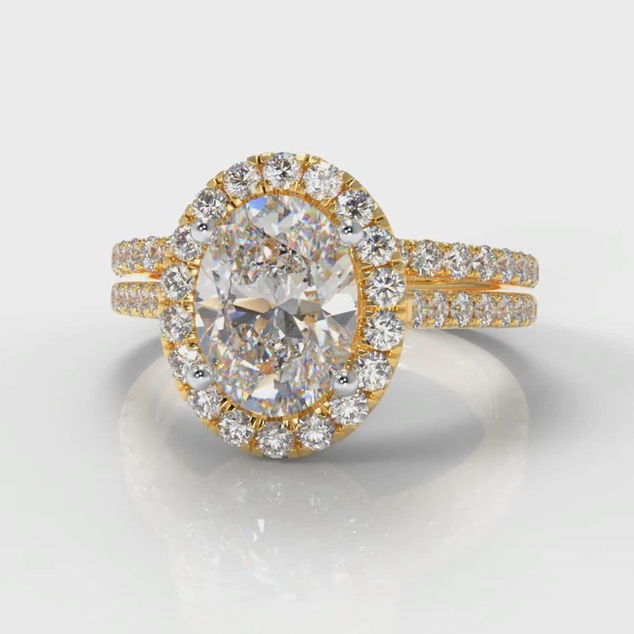 Petite Micropavé Oval Diamond Halo Bridal Set - Yellow Gold