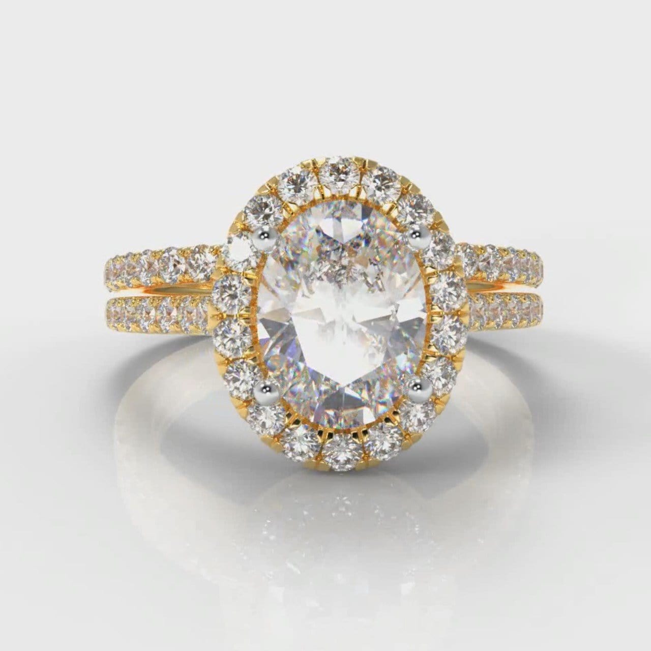 Petite Micropavé Oval Diamond Halo Bridal Set - Yellow Gold