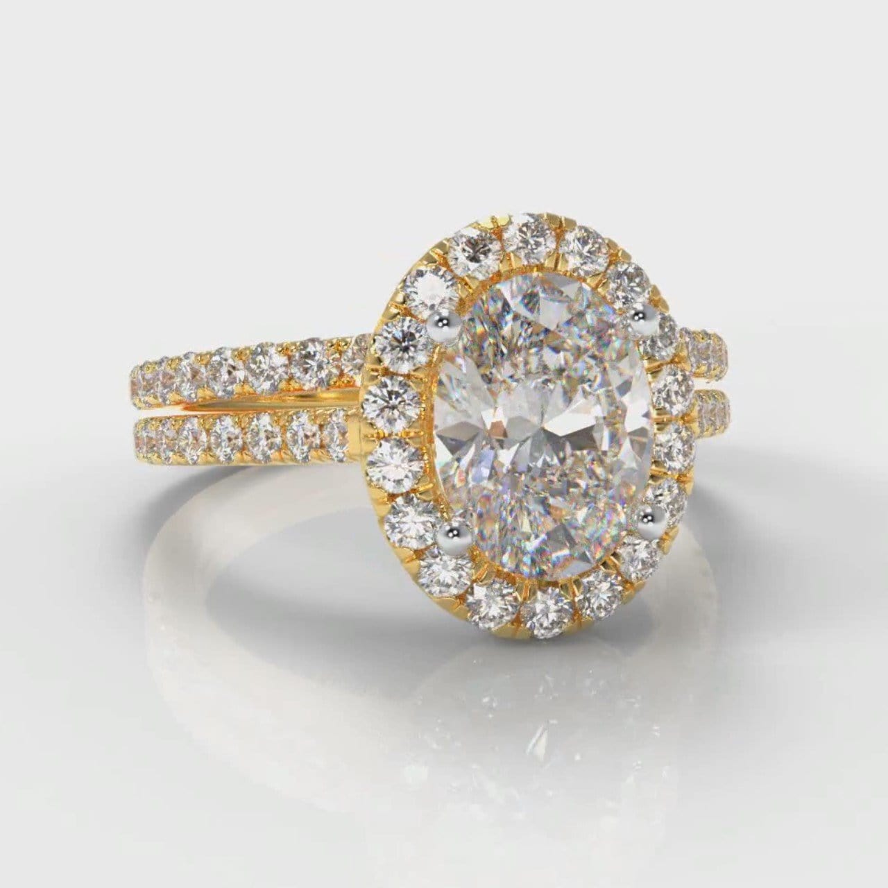 Petite Micropavé Oval Diamond Halo Bridal Set - Yellow Gold