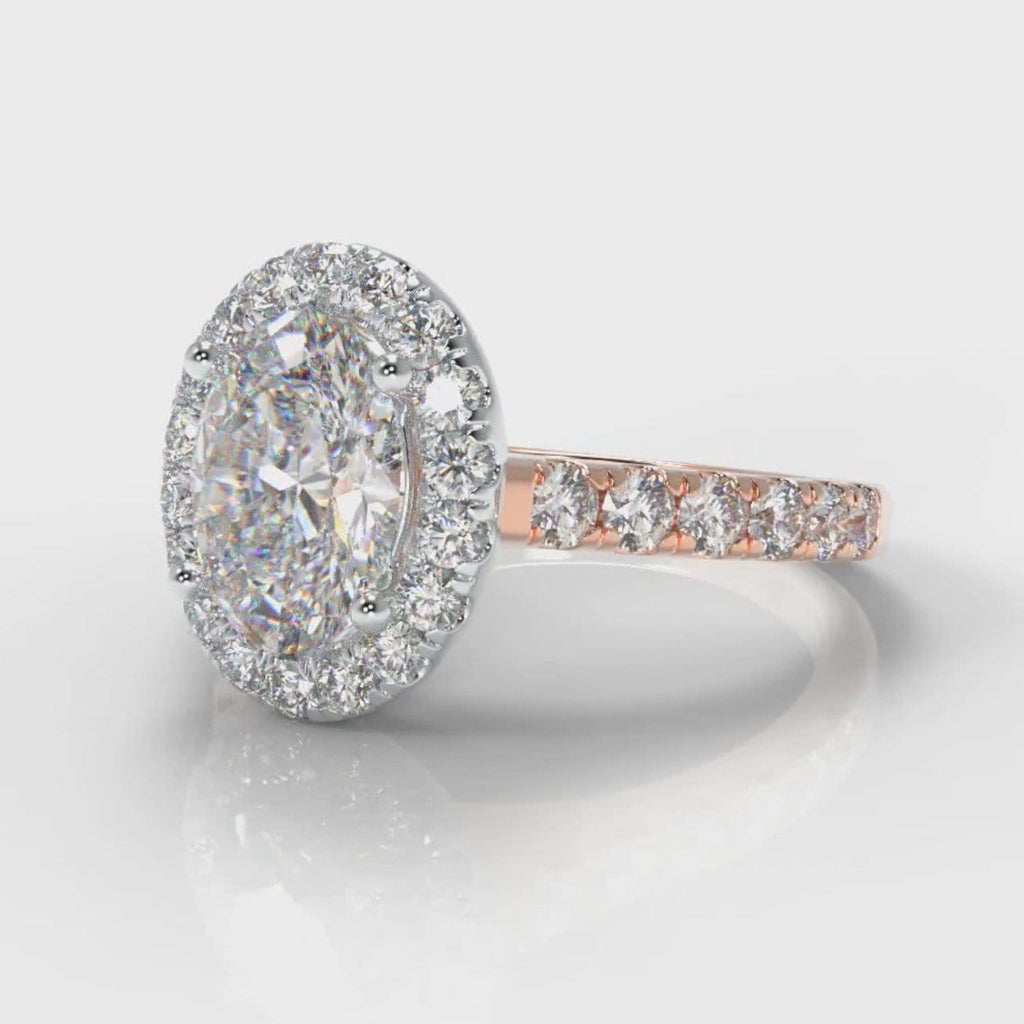 Micropavé Oval Diamond Halo Engagement Ring - Two Tone Rose Gold