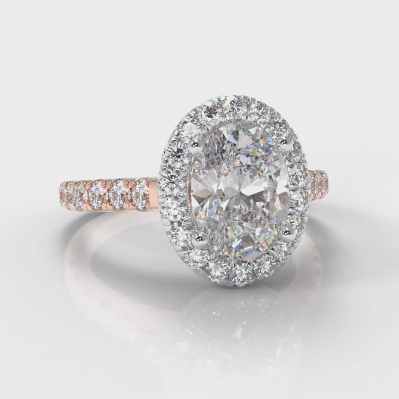 Micropavé Oval Diamond Halo Engagement Ring - Two Tone Rose Gold