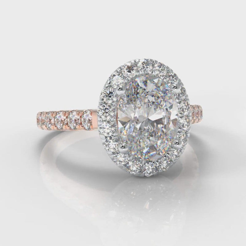 Micropavé Oval Diamond Halo Engagement Ring - Two Tone Rose Gold