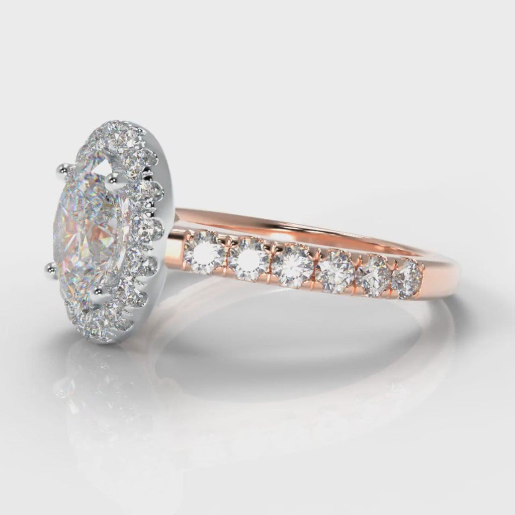 Micropavé Oval Diamond Halo Engagement Ring - Two Tone Rose Gold