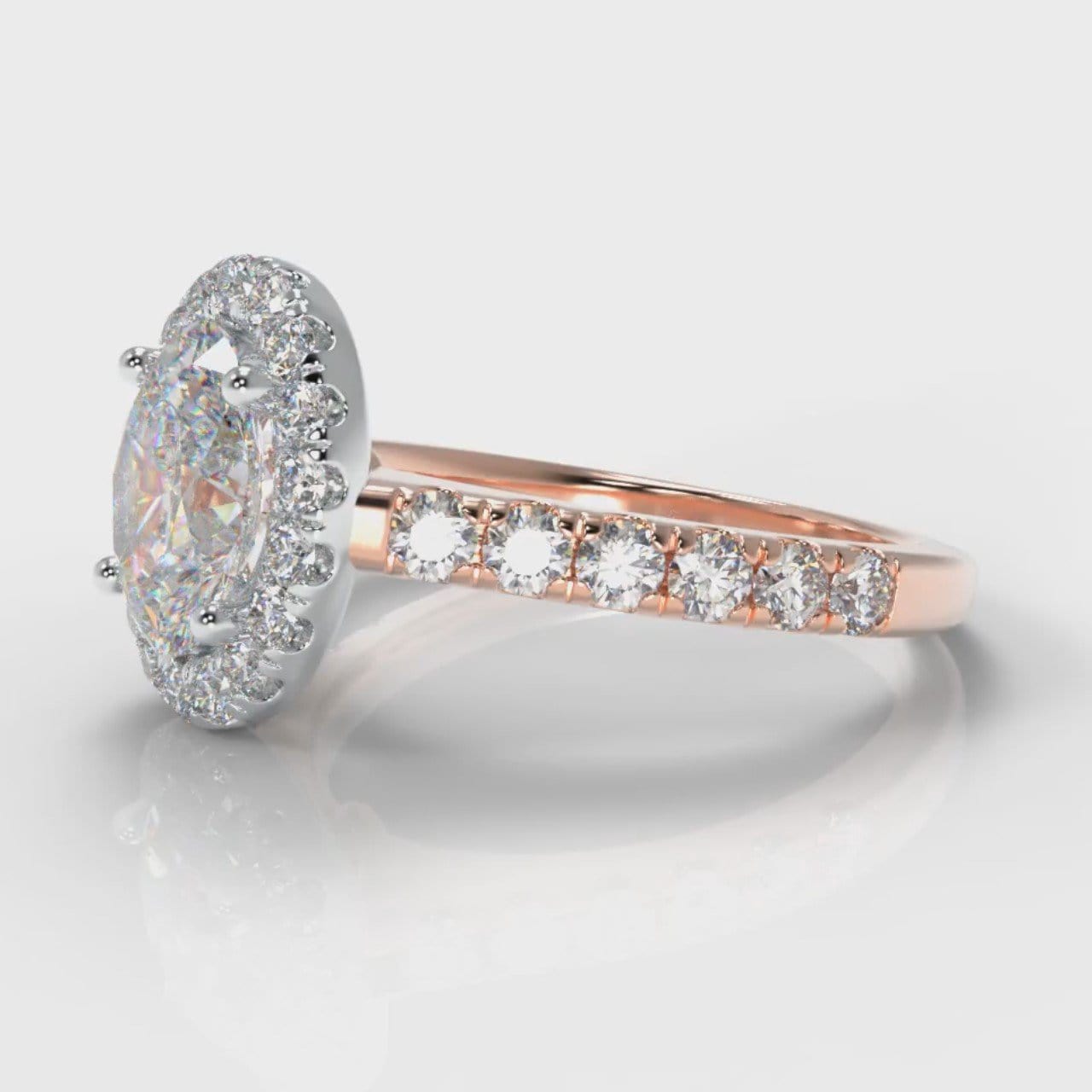 Micropavé Oval Diamond Halo Engagement Ring - Two Tone Rose Gold