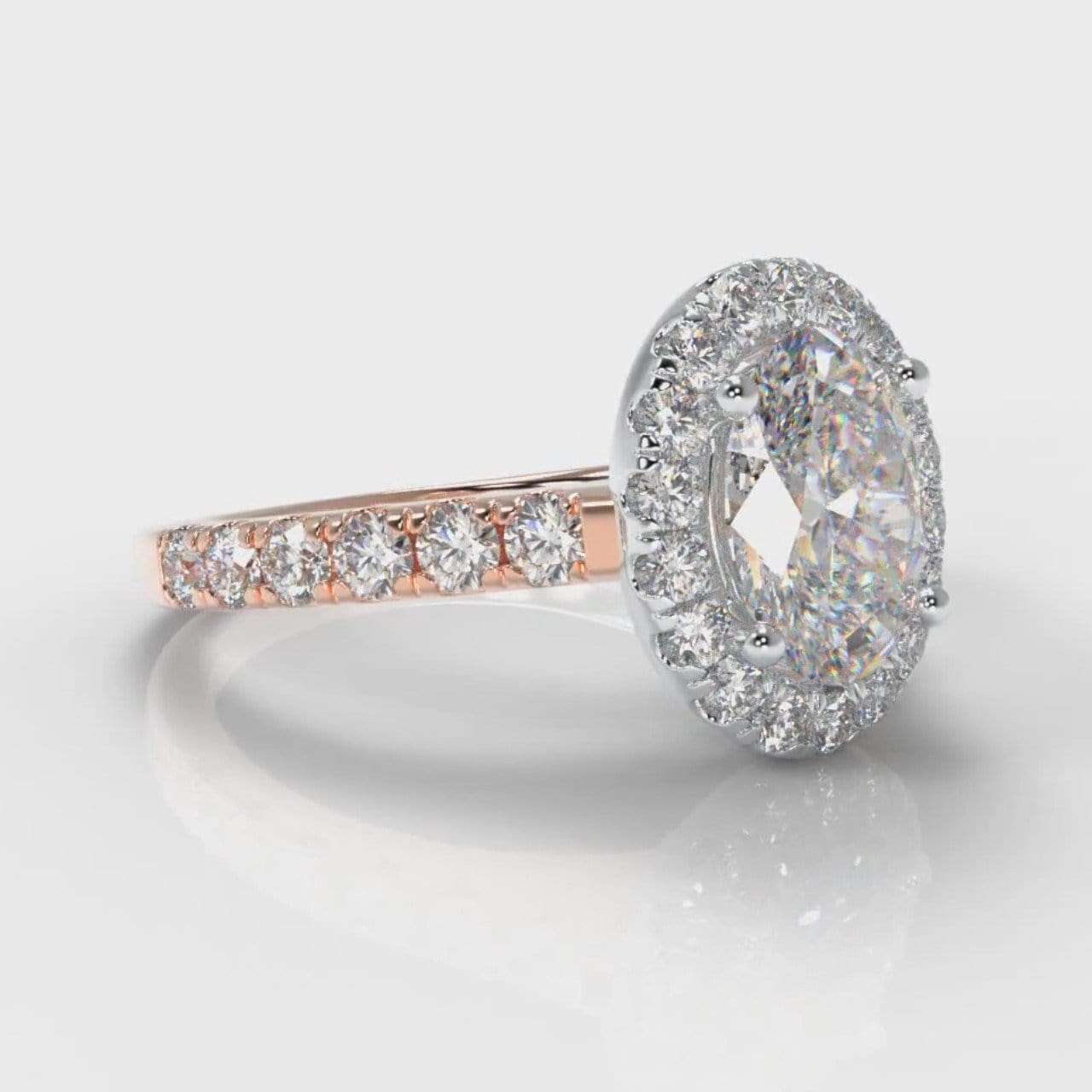 Micropavé Oval Diamond Halo Engagement Ring - Two Tone Rose Gold
