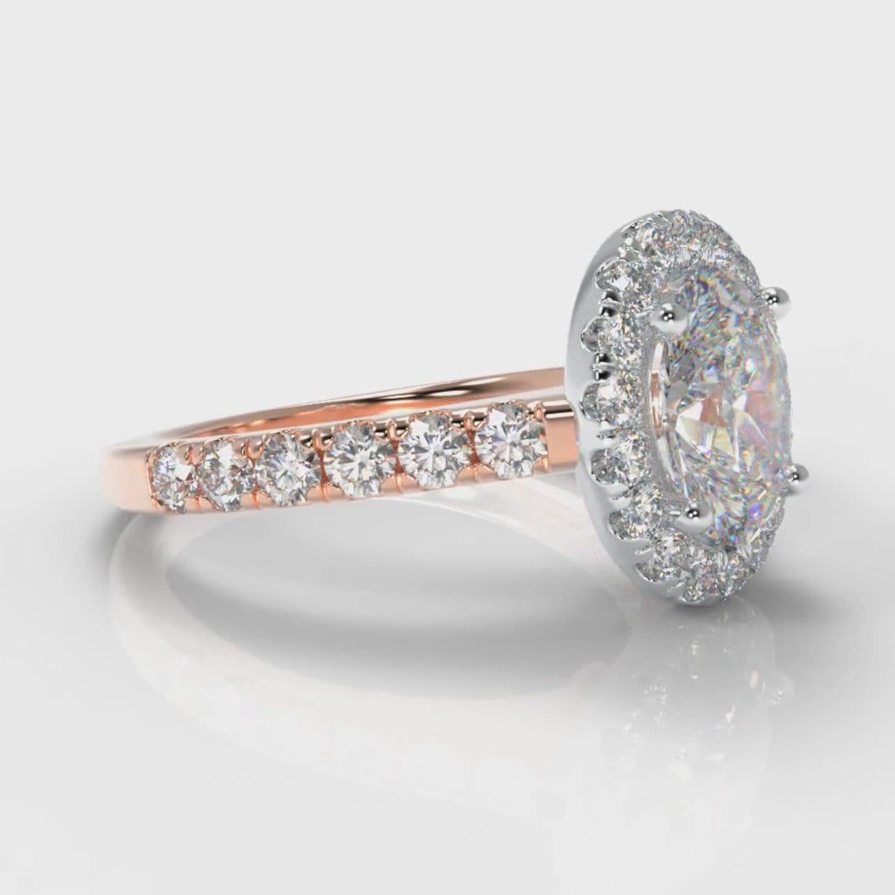 Micropavé Oval Diamond Halo Engagement Ring - Two Tone Rose Gold