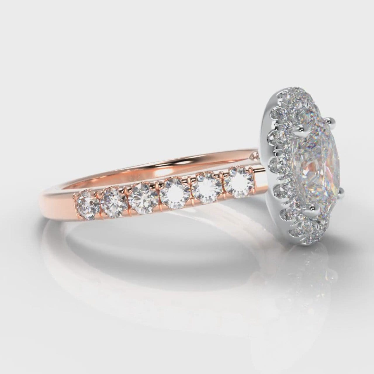 Micropavé Oval Diamond Halo Engagement Ring - Two Tone Rose Gold