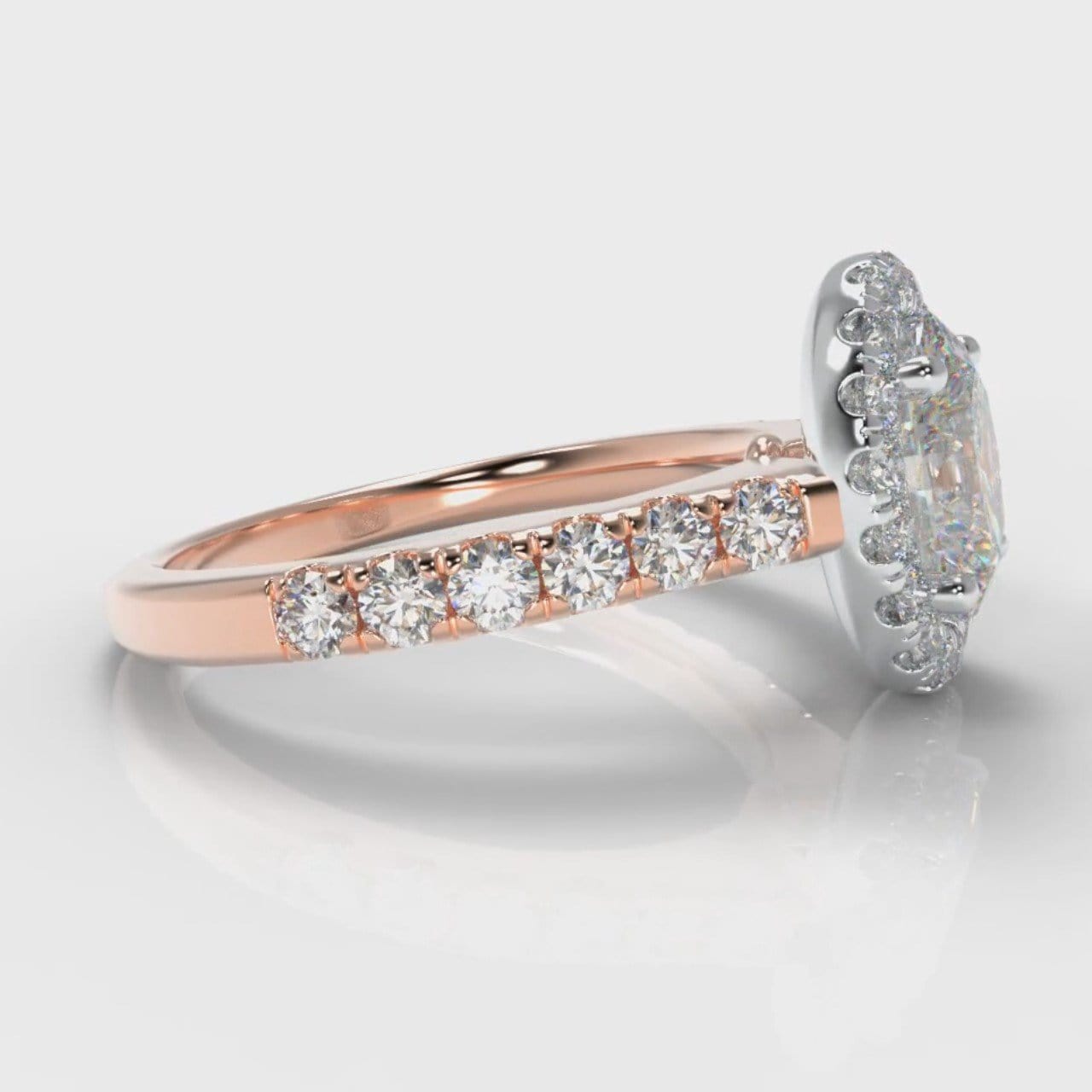 Micropavé Oval Diamond Halo Engagement Ring - Two Tone Rose Gold