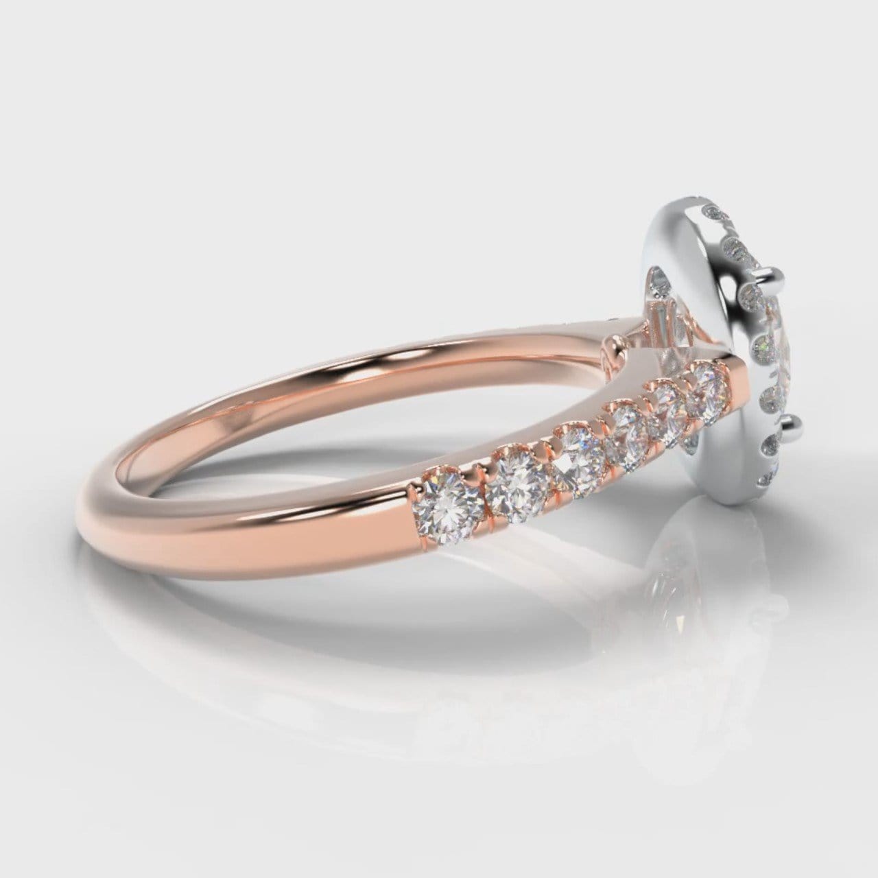 Micropavé Oval Diamond Halo Engagement Ring - Two Tone Rose Gold