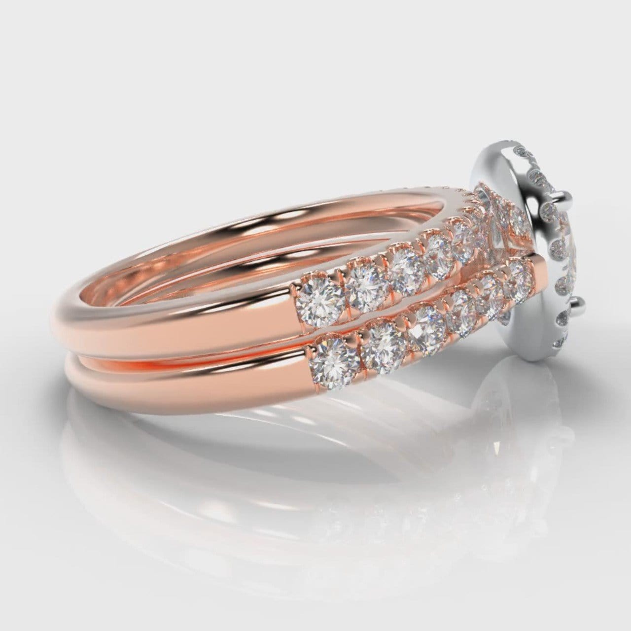 Micropavé Oval Diamond Halo Bridal Set - Two Tone Rose Gold
