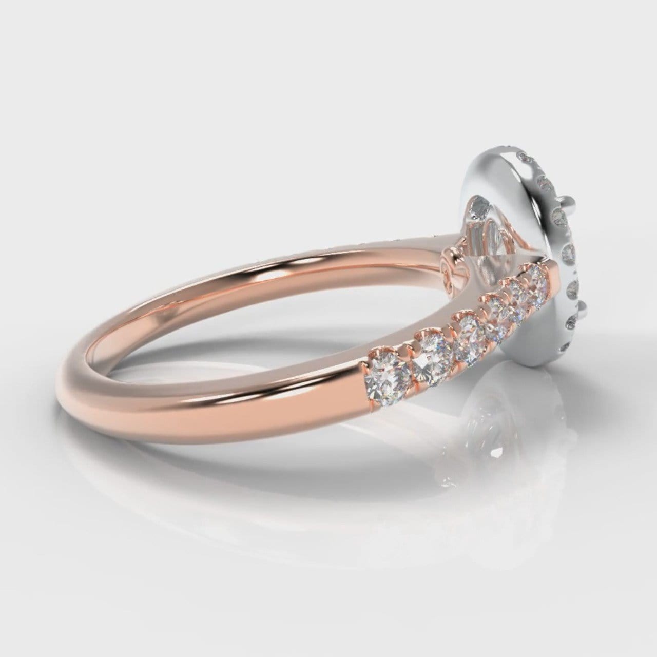 Micropavé Oval Diamond Halo Engagement Ring - Two Tone Rose Gold
