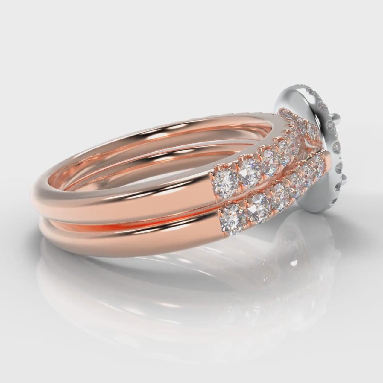 Micropavé Oval Diamond Halo Bridal Set - Two Tone Rose Gold