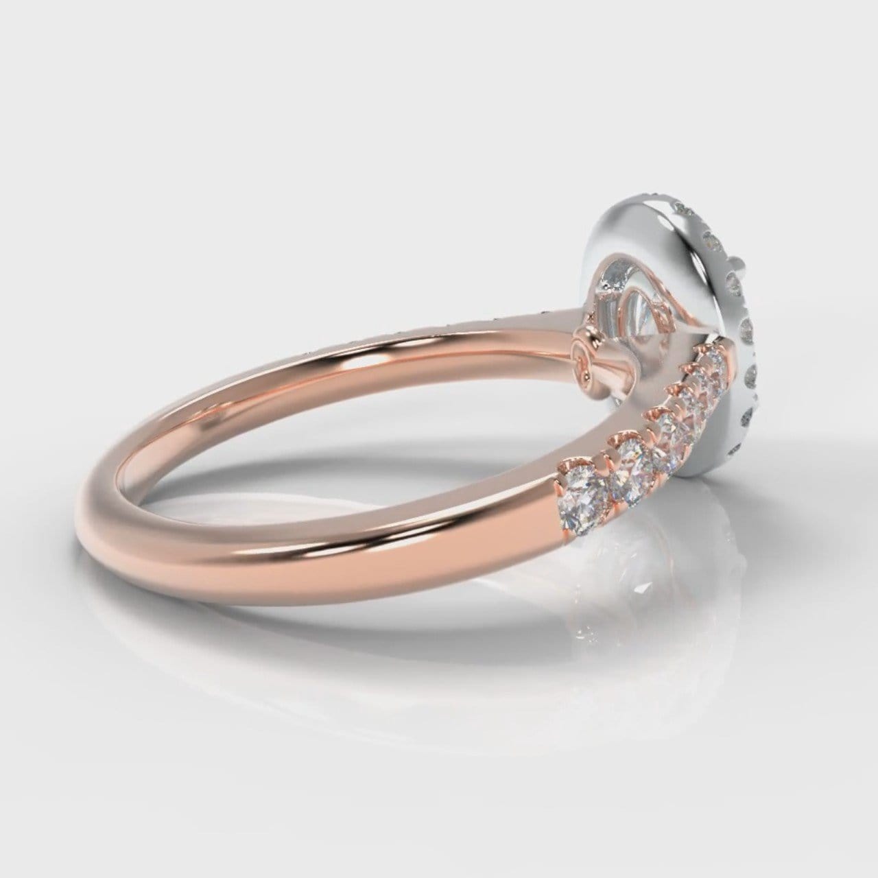 Micropavé Oval Diamond Halo Engagement Ring - Two Tone Rose Gold