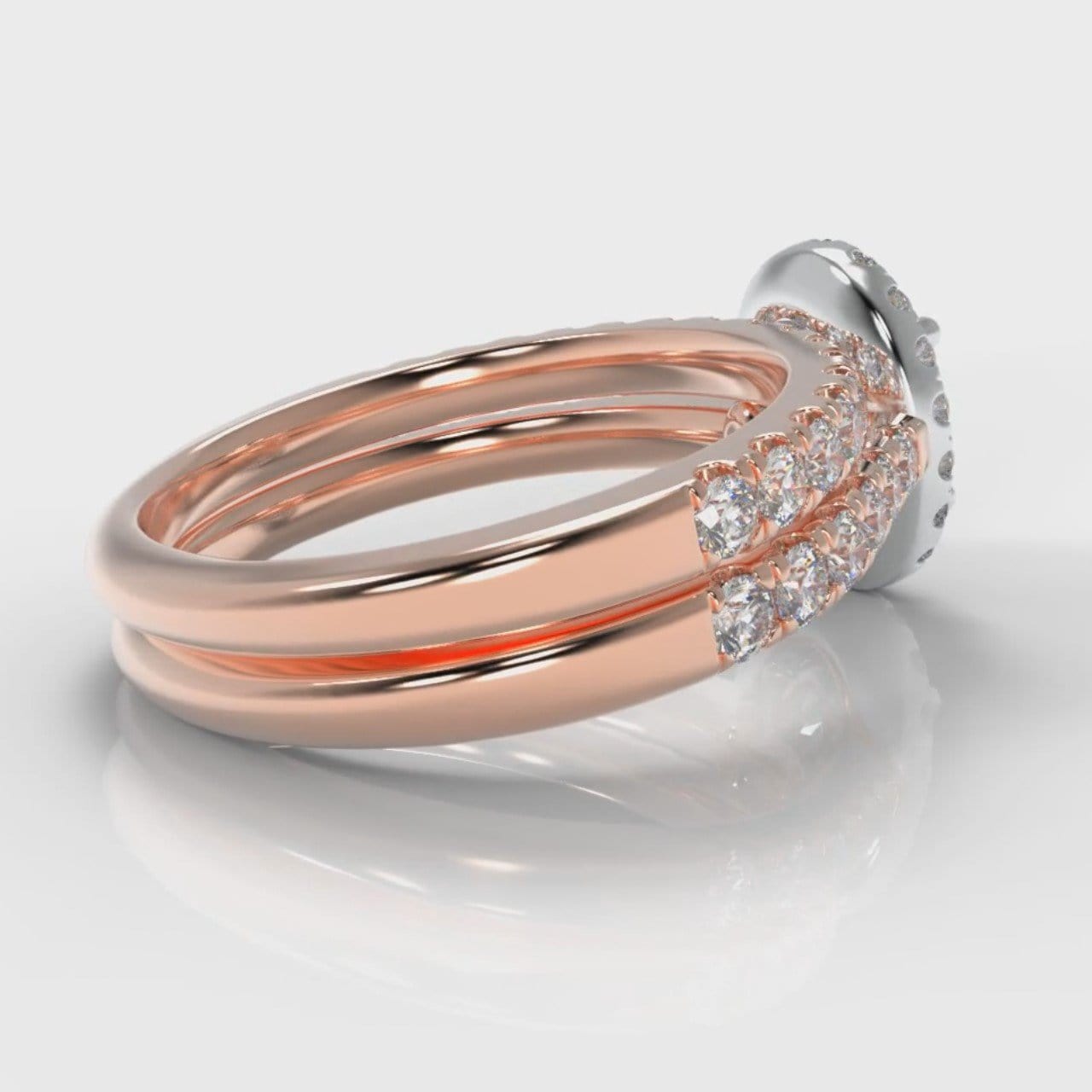 Micropavé Oval Diamond Halo Bridal Set - Two Tone Rose Gold