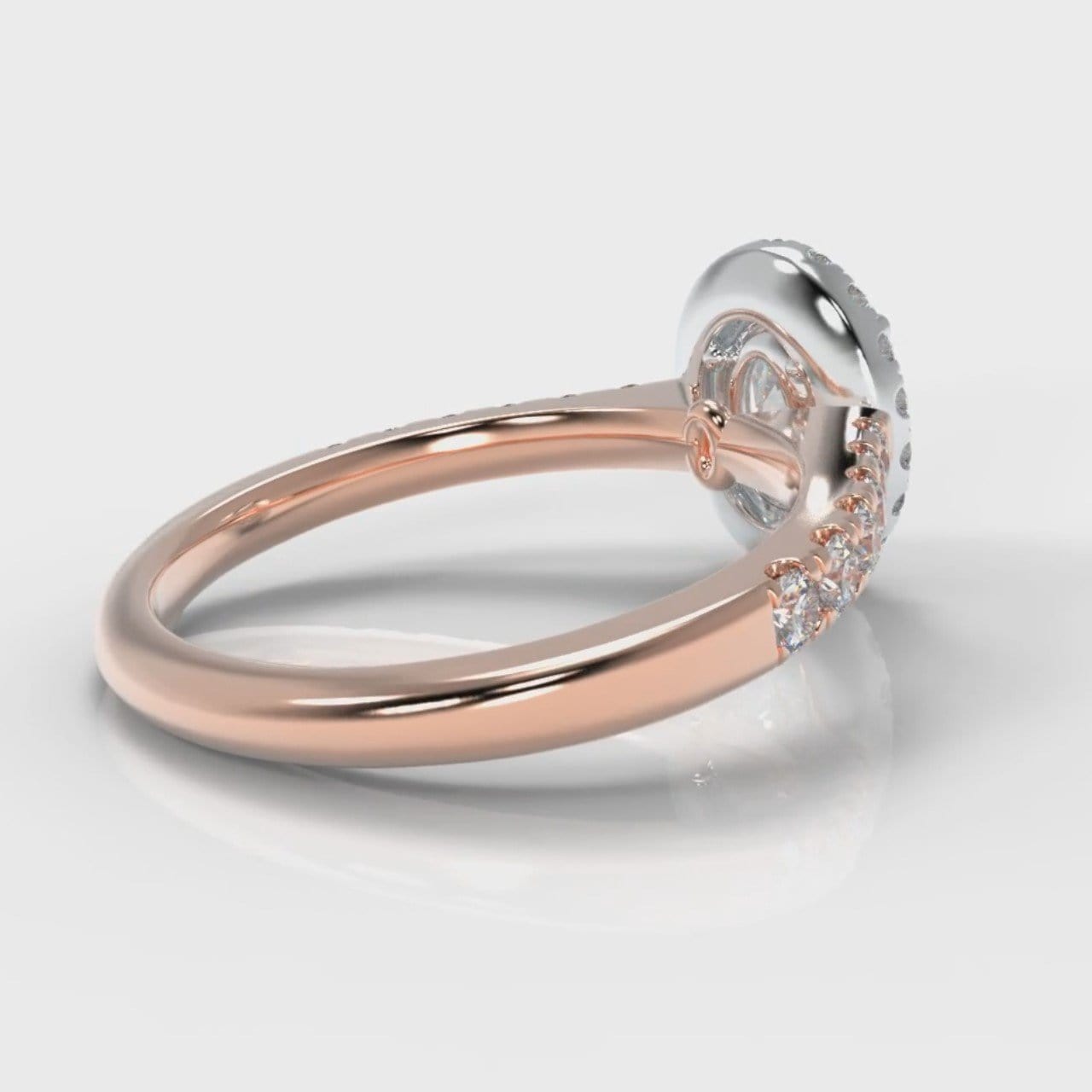 Micropavé Oval Diamond Halo Engagement Ring - Two Tone Rose Gold