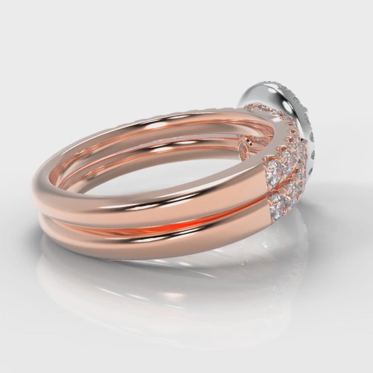 Micropavé Oval Diamond Halo Bridal Set - Two Tone Rose Gold