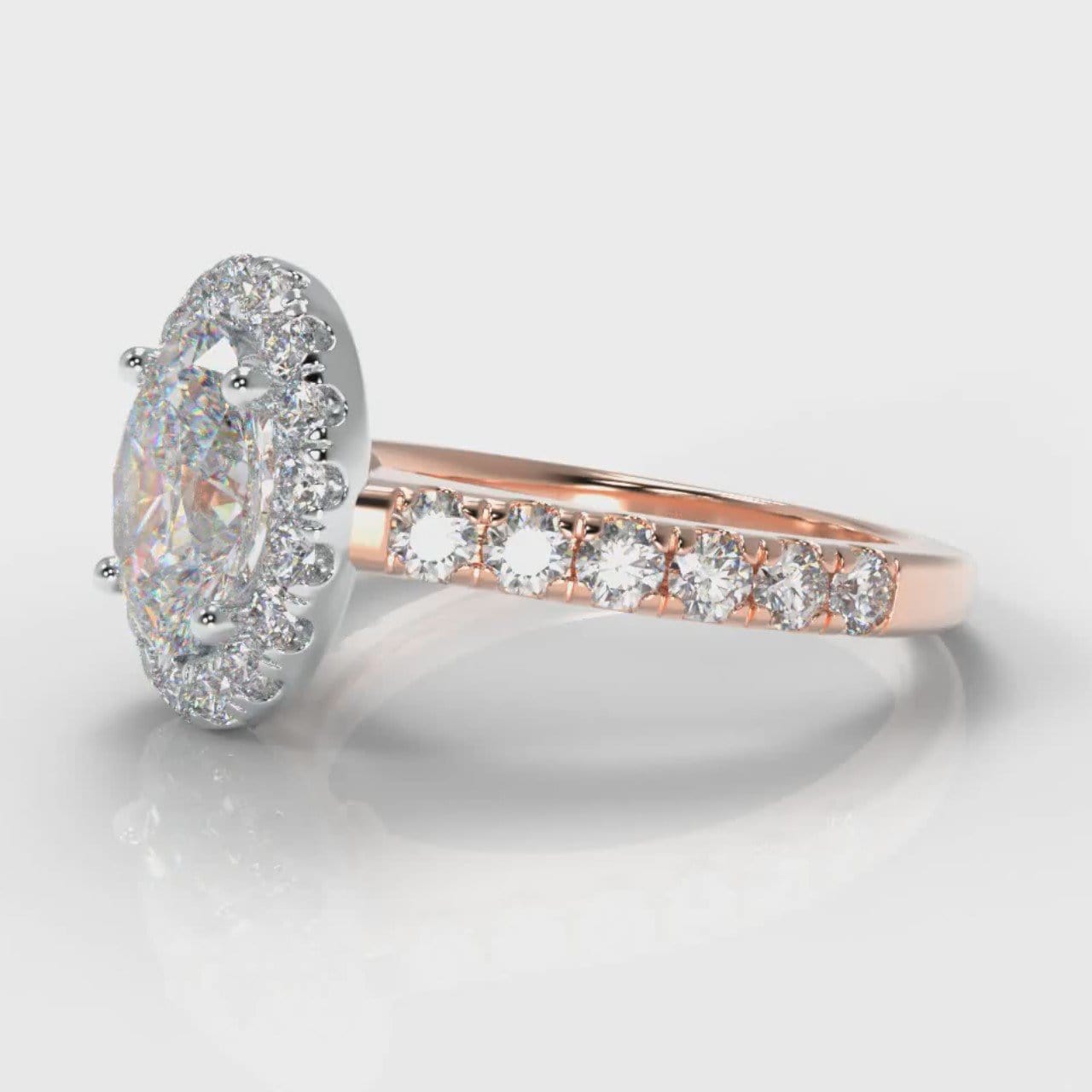 Micropavé Oval Diamond Halo Engagement Ring - Two Tone Rose Gold