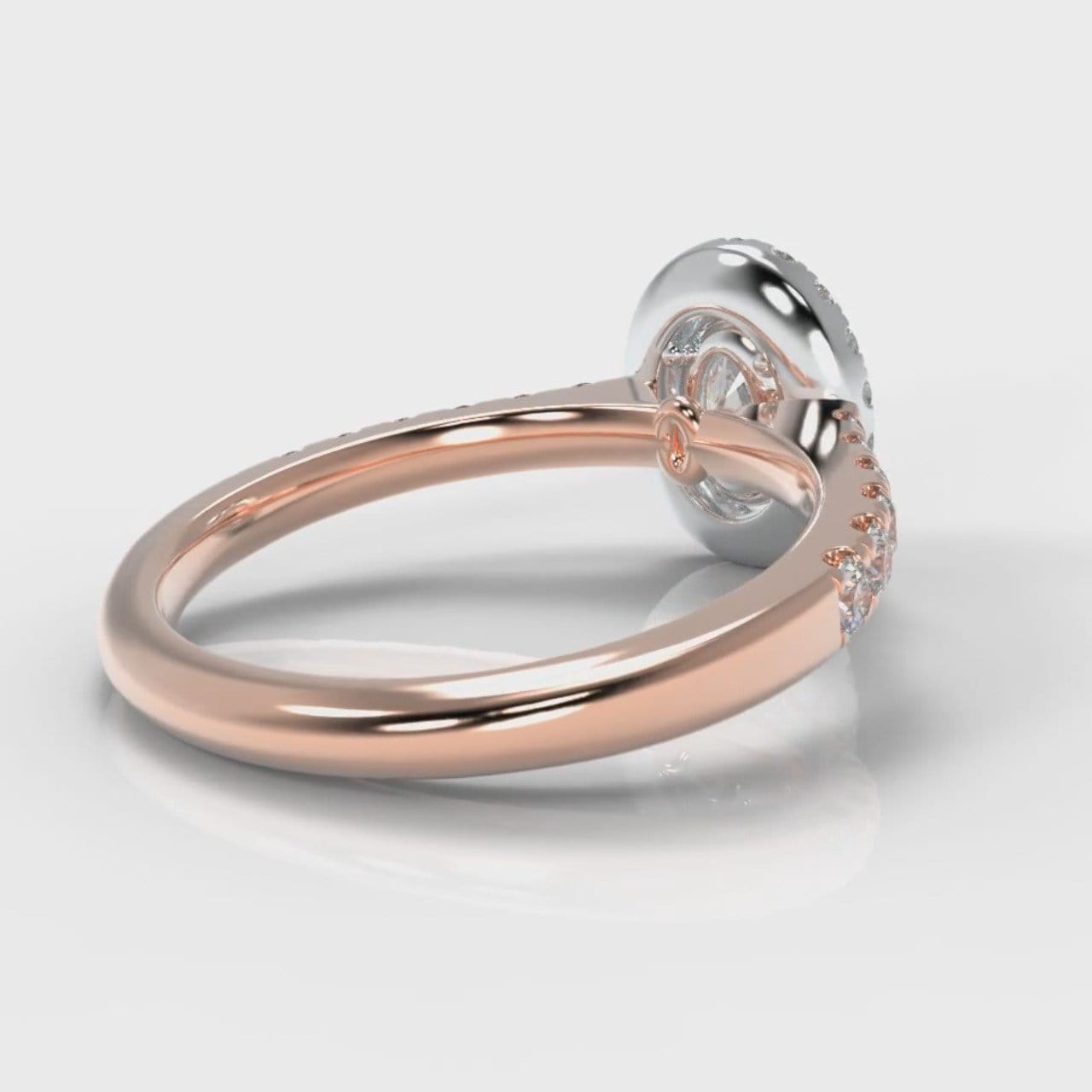Micropavé Oval Diamond Halo Engagement Ring - Two Tone Rose Gold