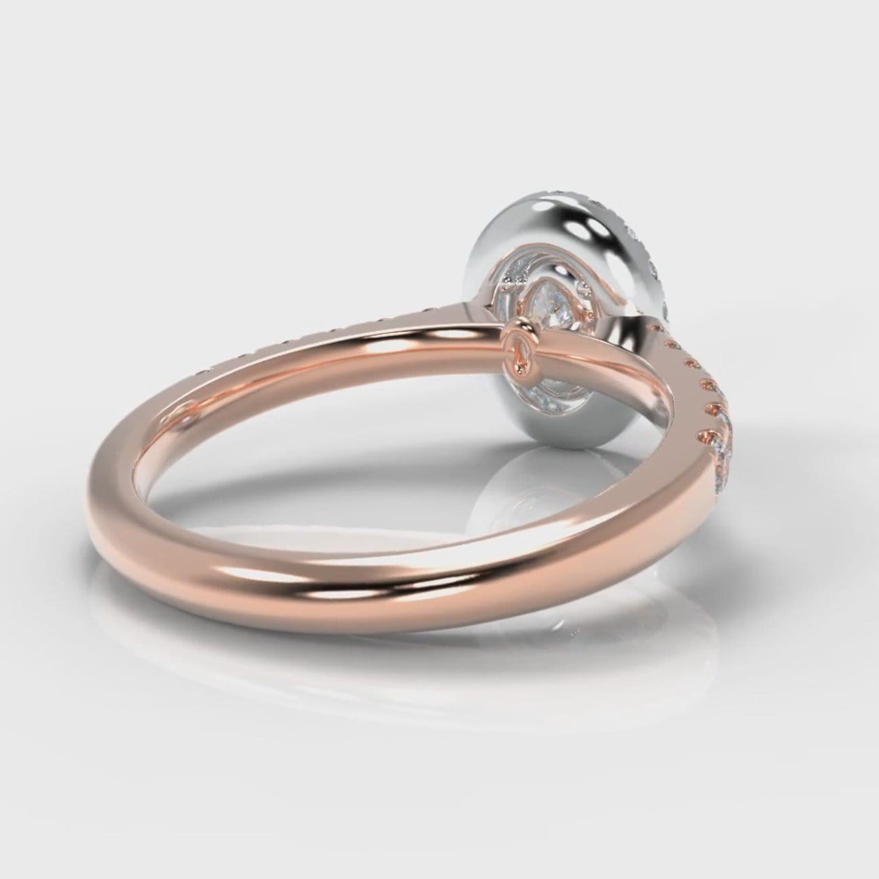 Micropavé Oval Diamond Halo Engagement Ring - Two Tone Rose Gold