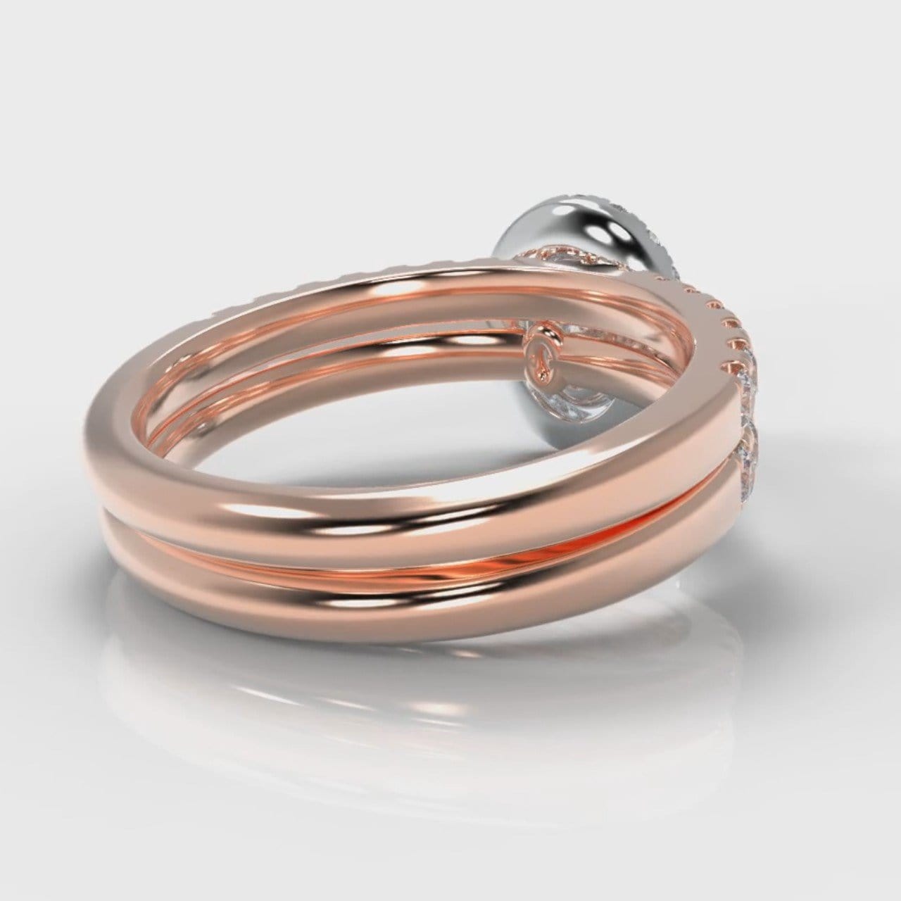Micropavé Oval Diamond Halo Bridal Set - Two Tone Rose Gold
