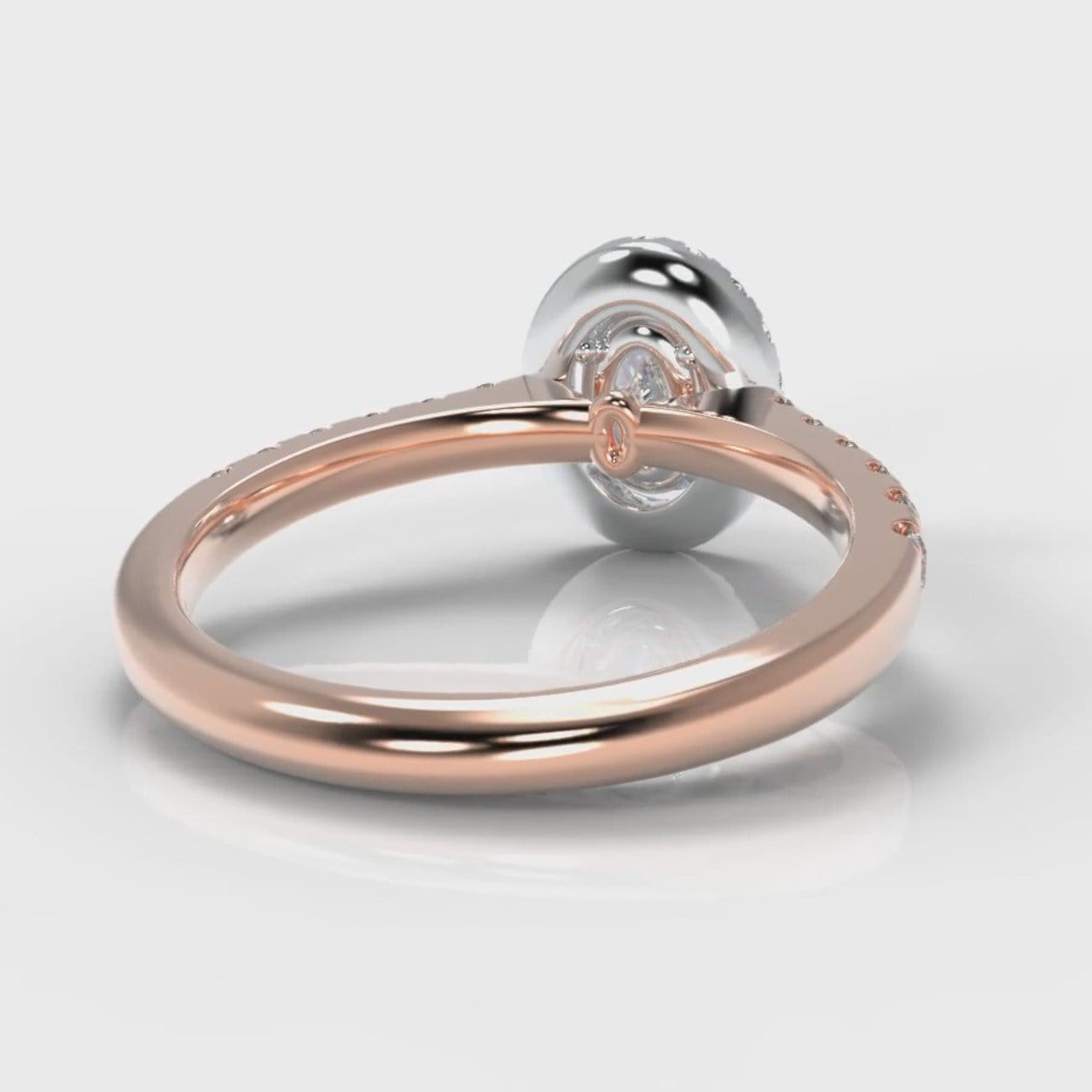 Micropavé Oval Diamond Halo Engagement Ring - Two Tone Rose Gold