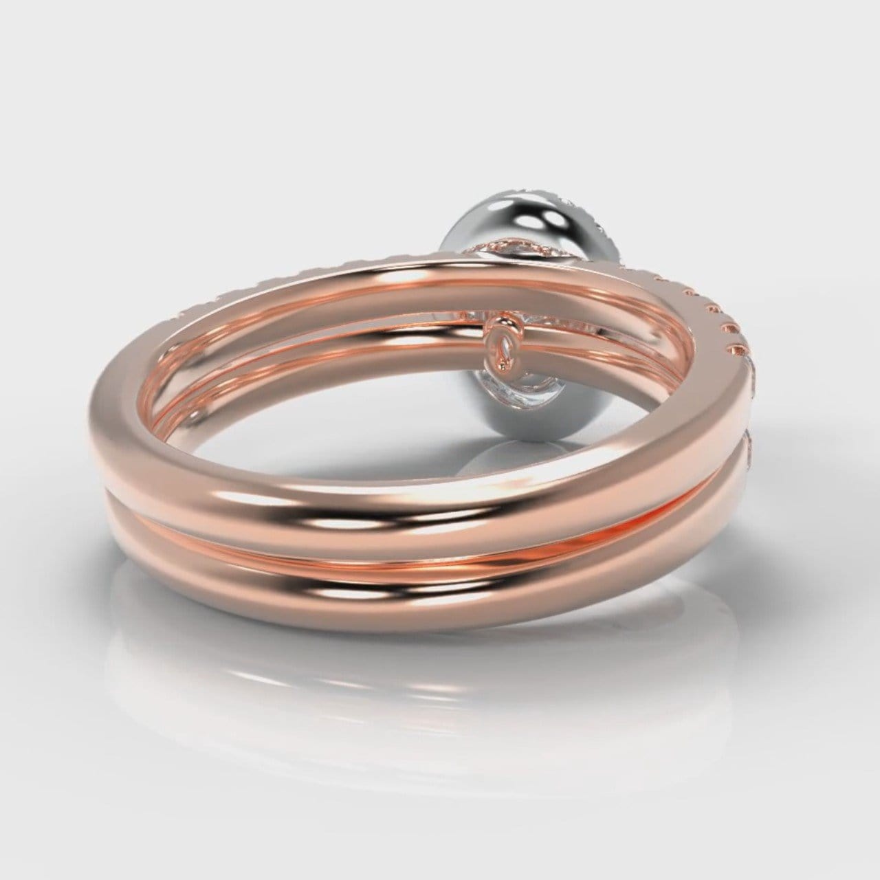 Micropavé Oval Diamond Halo Bridal Set - Two Tone Rose Gold