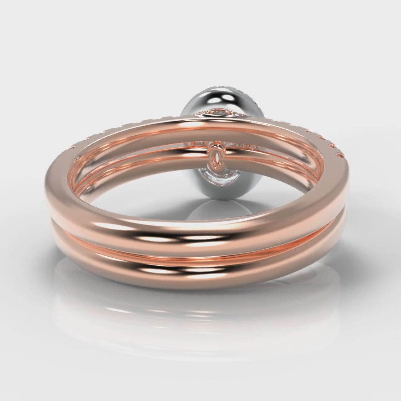 Micropavé Oval Diamond Halo Bridal Set - Two Tone Rose Gold