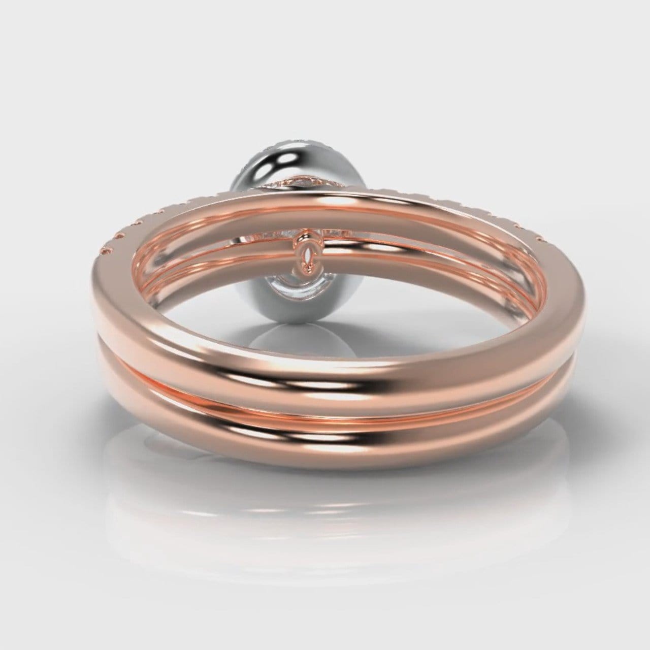 Micropavé Oval Diamond Halo Bridal Set - Two Tone Rose Gold