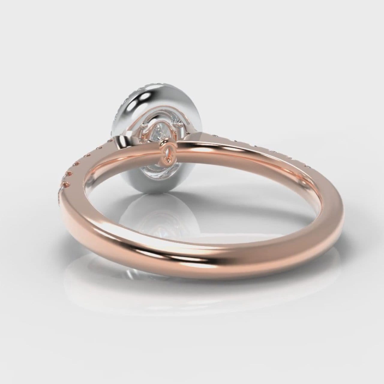 Micropavé Oval Diamond Halo Engagement Ring - Two Tone Rose Gold