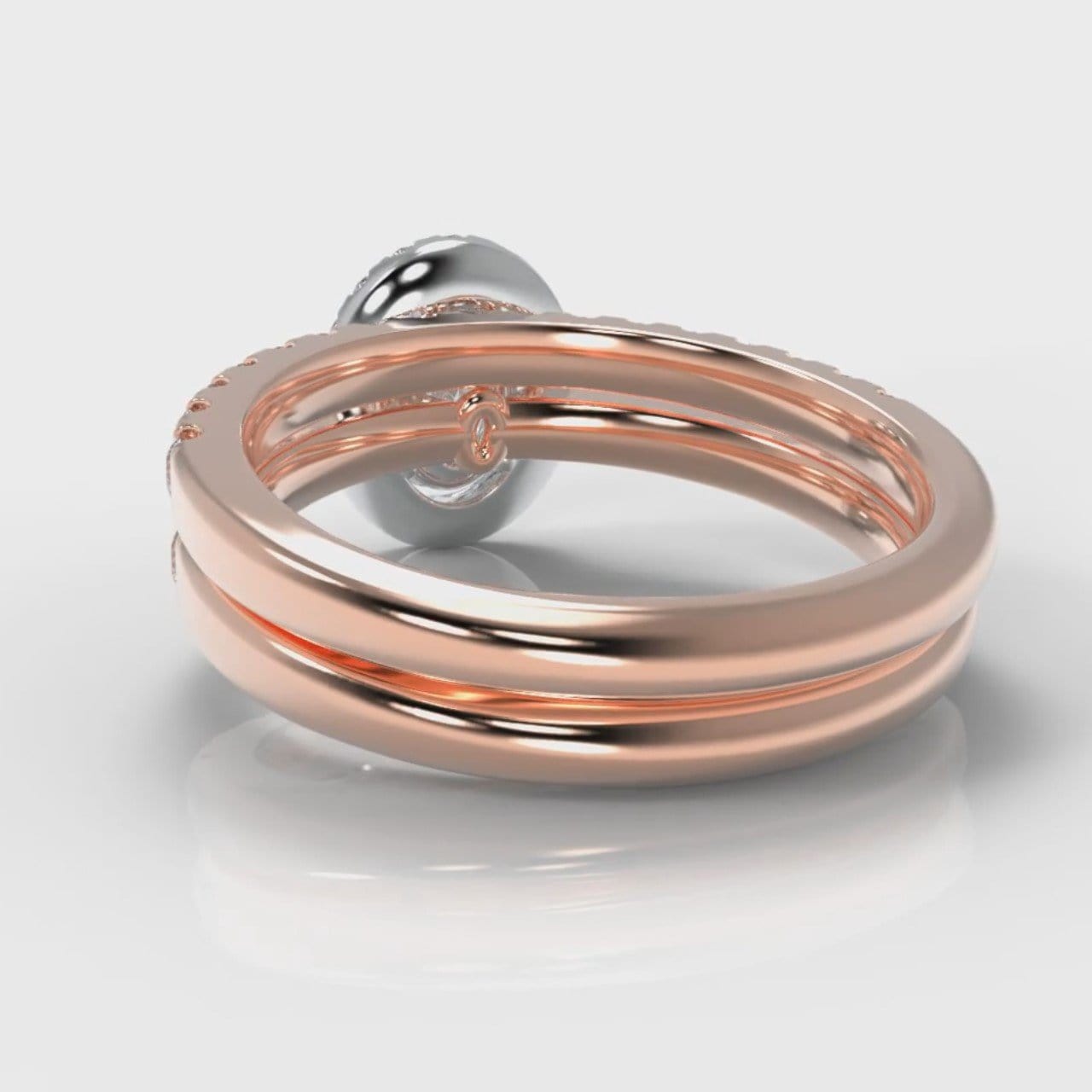 Micropavé Oval Diamond Halo Bridal Set - Two Tone Rose Gold