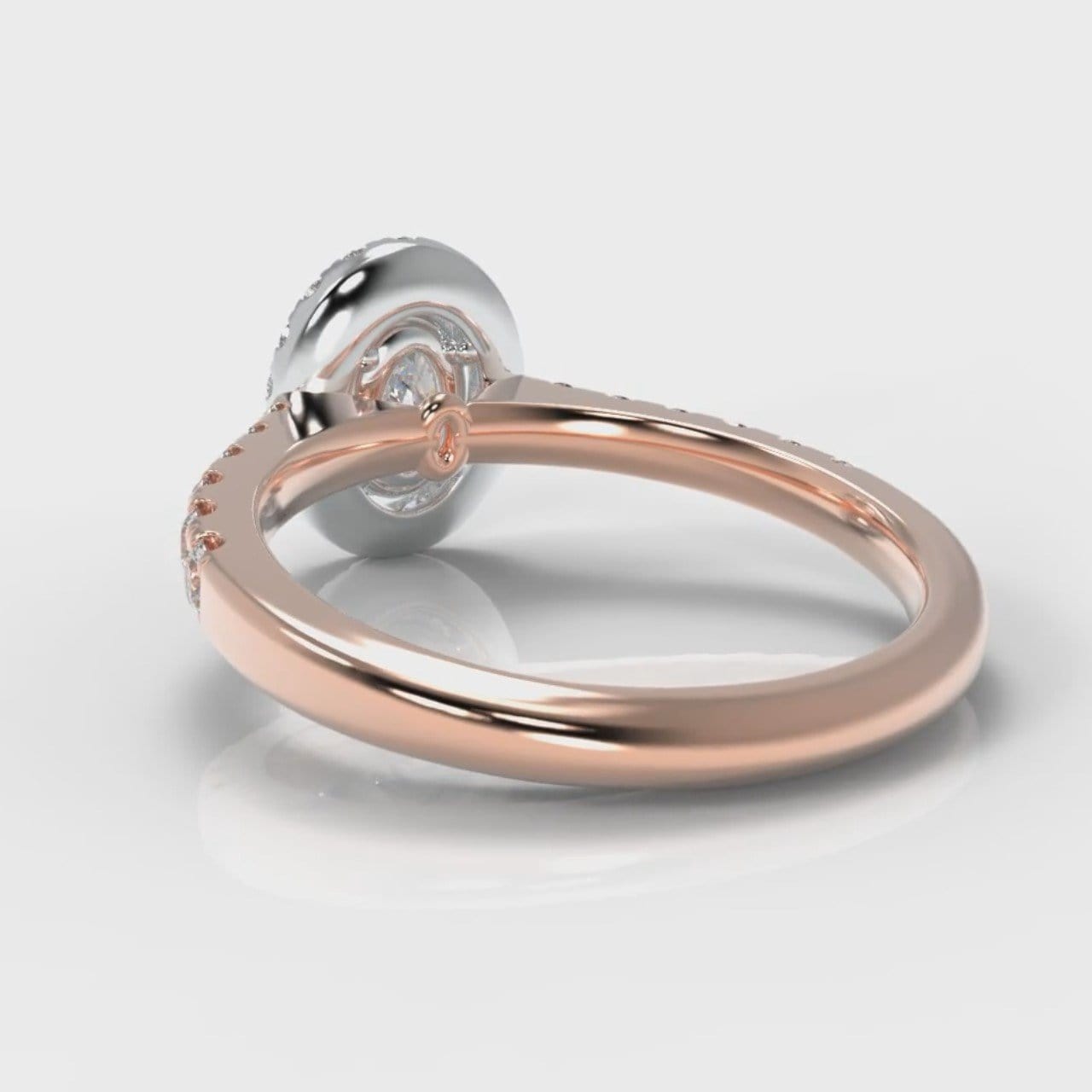 Micropavé Oval Diamond Halo Engagement Ring - Two Tone Rose Gold
