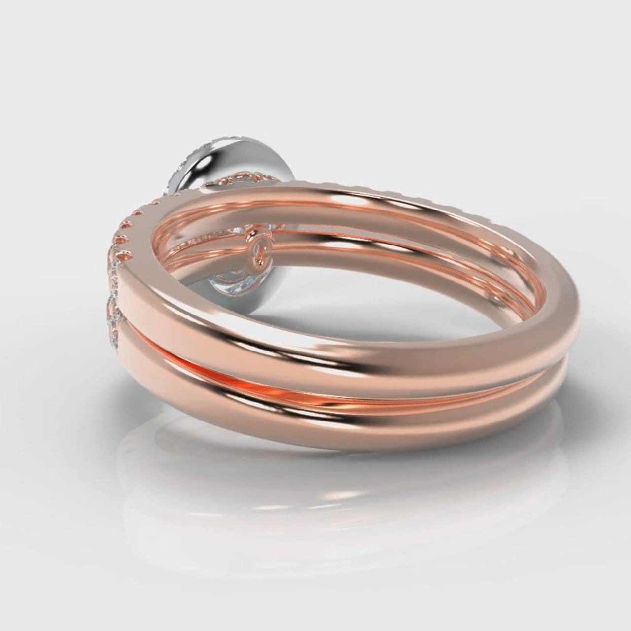 Micropavé Oval Diamond Halo Bridal Set - Two Tone Rose Gold