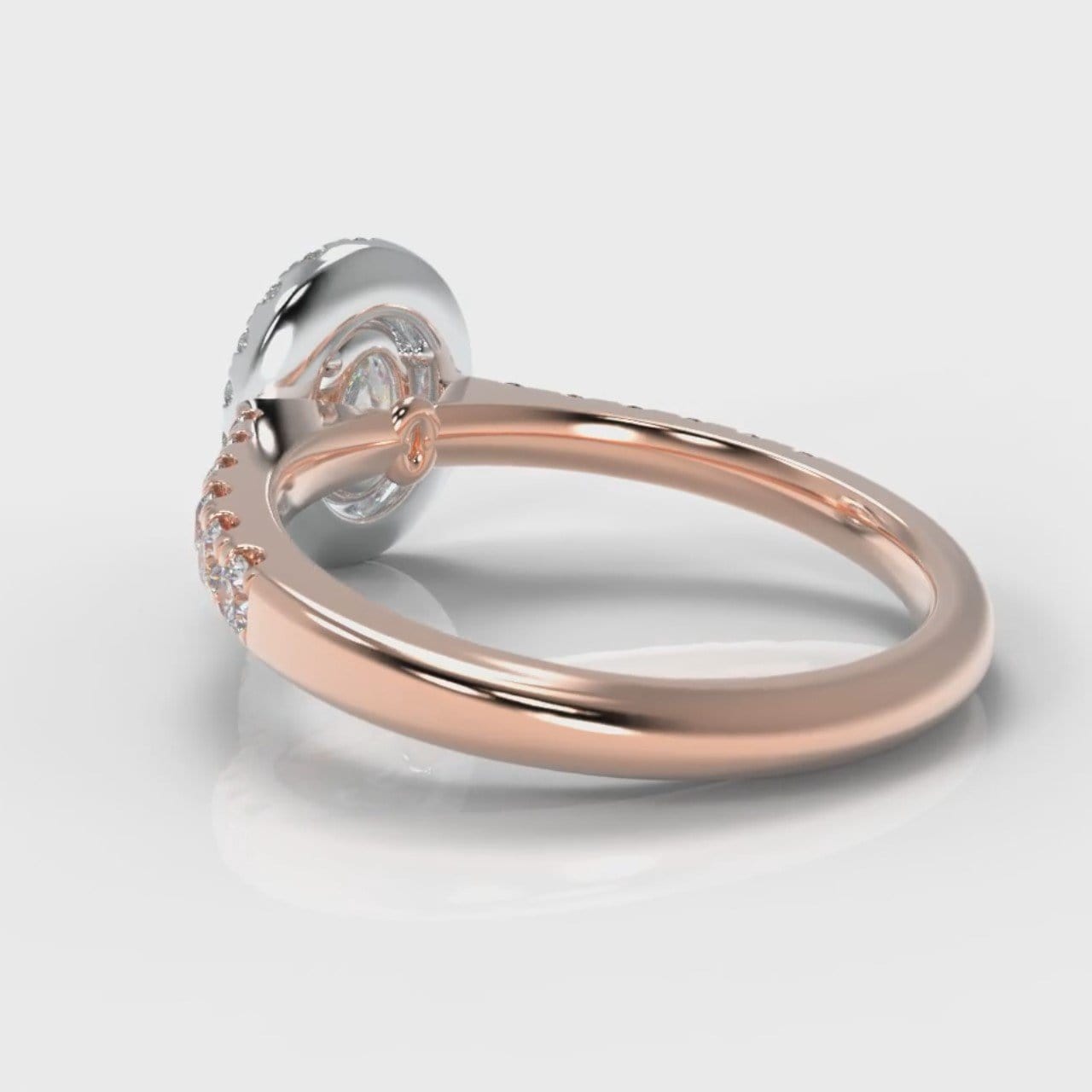 Micropavé Oval Diamond Halo Engagement Ring - Two Tone Rose Gold