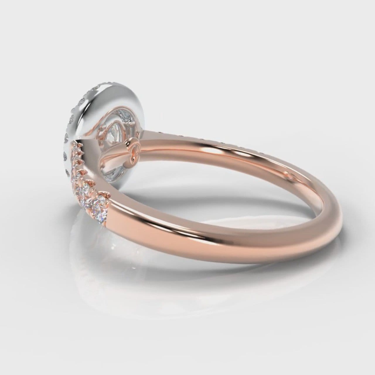 Micropavé Oval Diamond Halo Engagement Ring - Two Tone Rose Gold