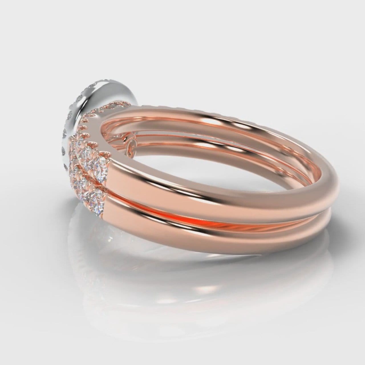 Micropavé Oval Diamond Halo Bridal Set - Two Tone Rose Gold