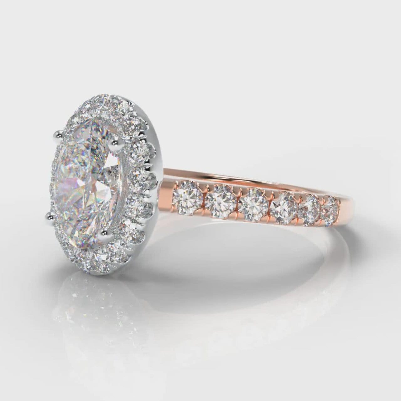 Micropavé Oval Diamond Halo Engagement Ring - Two Tone Rose Gold