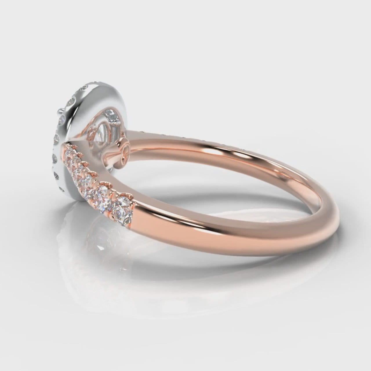 Micropavé Oval Diamond Halo Engagement Ring - Two Tone Rose Gold